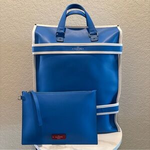 Valentino Garavani Blue Leather Tote with Pouch